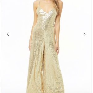 Metallic Sequined Wide Leg Jumpsuit
